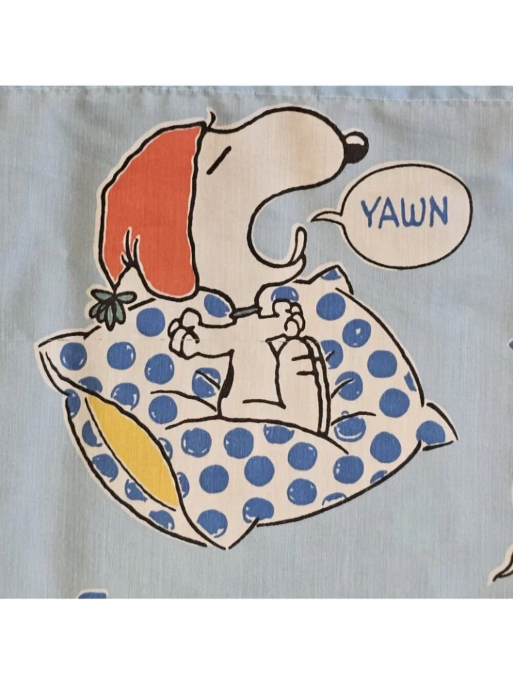 VTG Peanuts Snoopy Sleeping Expressions Full Flat Bed Sheet Blue Bibb Co Fabric